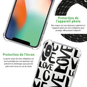Coque iPhone X/XS anti-choc silicone avec cordon noir- Love 6