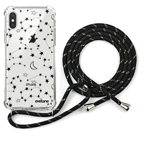 Coque iPhone X/XS anti-choc silicone avec cordon noir-Étoiles