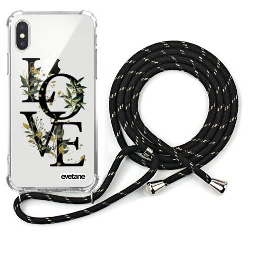 Coque iPhone X/XS anti-choc silicone avec cordon noir-Love Bamboo