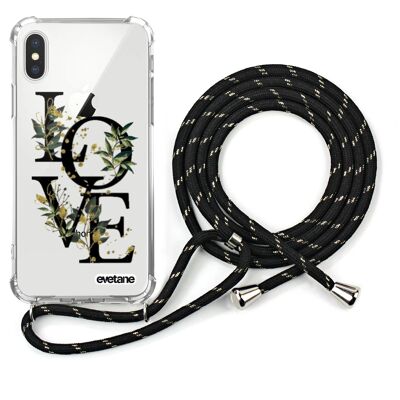 Custodia in silicone antiurto per iPhone X / XS con cavo nero - Love Bamboo