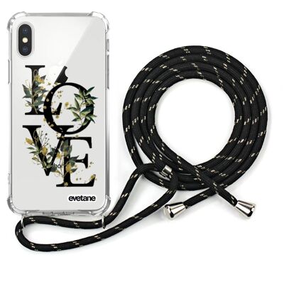 Shockproof iPhone X / XS silicone case with black cord - Love Bamboo