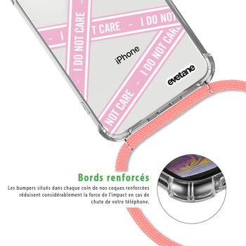 Coque iPhone X/XS anti-choc silicone avec cordon rose- I Do Not Care 3