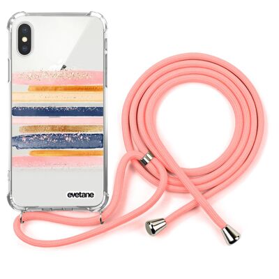 Shockproof silicone iPhone X / XS case with pink cord - Paint Streaks