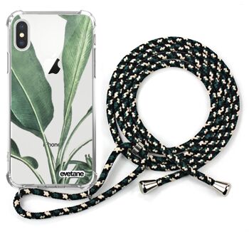 Coque iPhone X/XS anti-choc silicone avec cordon vert -Feuilles de Palme 1