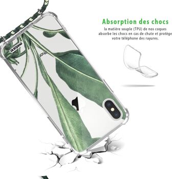 Coque iPhone X/XS anti-choc silicone avec cordon vert -Feuilles de Palme 2