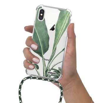 Coque iPhone X/XS anti-choc silicone avec cordon vert -Feuilles de Palme 4