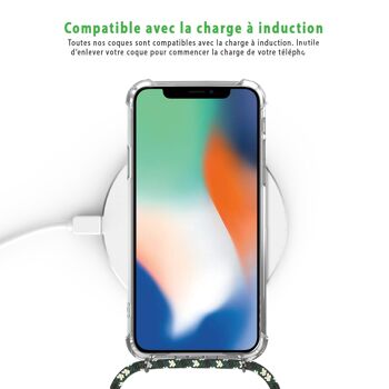 Coque iPhone X/XS anti-choc silicone avec cordon vert -Feuilles de Palme 5