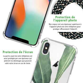 Coque iPhone X/XS anti-choc silicone avec cordon vert -Feuilles de Palme 6