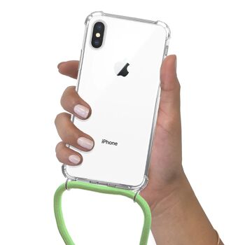 Coque iPhone X/XS anti-choc silicone avec cordon vert fluo et phosphorescent 2