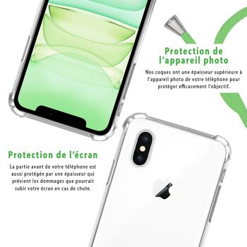 Coque iPhone X/XS anti-choc silicone avec cordon vert fluo et phosphorescent 5