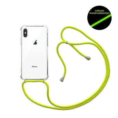 Funda de silicona a prueba de golpes para iPhone X / XS con cordón amarillo fluorescente y fosforescente