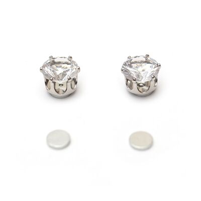 Boucles d'oreilles magnétiques rondes avec cristal CZ clair blanc (8 mm)