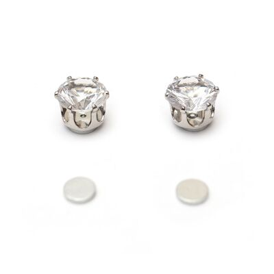 Round magnetic earrings with white clear CZ crystal (8 mm)