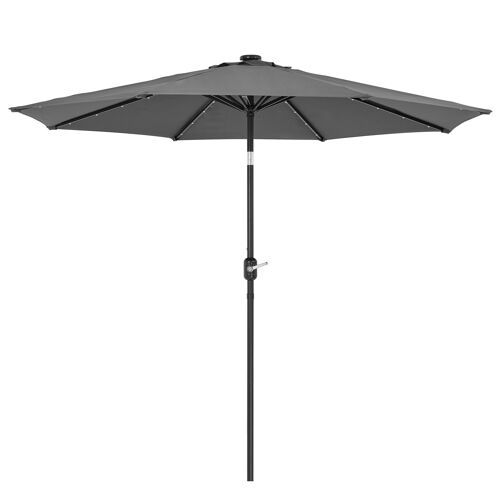 2.7M Parasol, LED, Garden Umbrella Parasol, Canopy Outdoor, Parasol Tilting Shade with Crank, UV Protection, Suitable for Outdoor, Garden, Beach, Grey