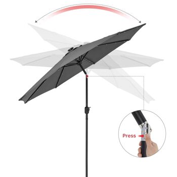 Parasol de 2,7 m, LED, parapluie de jardin, auvent extérieur, abat-jour inclinable avec manivelle, protection UV, convient pour l'extérieur, le jardin, la plage, gris 3