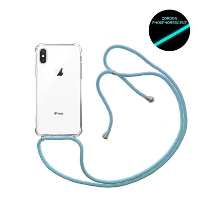 Funda de silicona a prueba de golpes para iPhone X / XS con cordón azul fluorescente