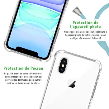 Coque iPhone X/XS anti-choc silicone avec cordon Bleu fluo et phosphorescent 5