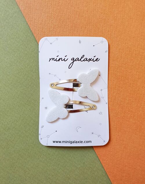 Barrettes glitter Papillon - blanc paillette