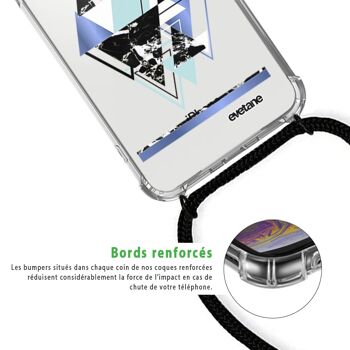 Coque iPhone X/XS anti-choc silicone avec cordon noir-Triangles Bleus 3