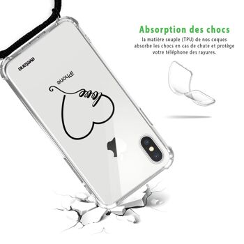 Coque iPhone X/XS anti-choc silicone avec cordon noir- Cœur Love 2