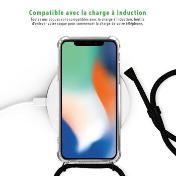 Coque iPhone X/XS anti-choc silicone avec cordon noir- Cœur Love 5