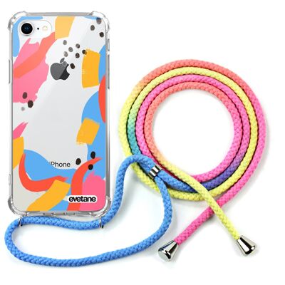 Coque iPhone 7/8 anti-choc silicone avec cordon arc-en-ciel- Motifs Géométriques