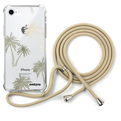 Coque iPhone 7/8 anti-choc silicone avec cordon Beige - Palmiers