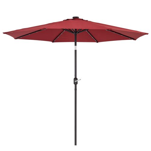2.7M Parasol, LED, Garden Umbrella Parasol, Canopy Outdoor, Parasol Tilting Shade with Crank, UV Protection, Suitable for Outdoor, Garden, Beach, Red