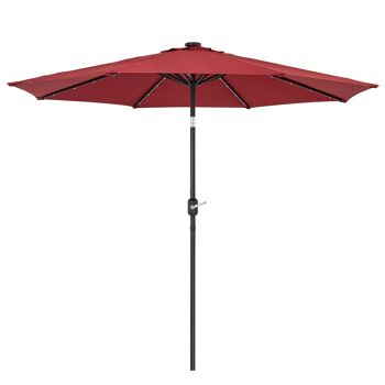 Parasol de 2,7 m, LED, parapluie de jardin, auvent extérieur, abat-jour inclinable avec manivelle, protection UV, convient pour l'extérieur, le jardin, la plage, rouge 1