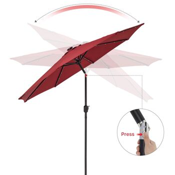 Parasol de 2,7 m, LED, parapluie de jardin, auvent extérieur, abat-jour inclinable avec manivelle, protection UV, convient pour l'extérieur, le jardin, la plage, rouge 3