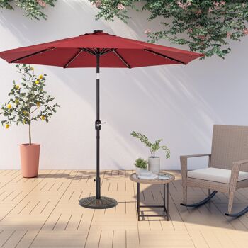 Parasol de 2,7 m, LED, parapluie de jardin, auvent extérieur, abat-jour inclinable avec manivelle, protection UV, convient pour l'extérieur, le jardin, la plage, rouge 6