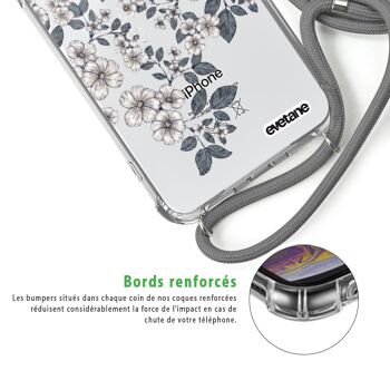 Coque iPhone 7/8 anti-choc silicone avec cordon gris- Fleurs de cerisiers 3