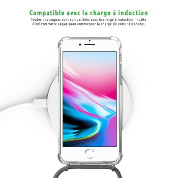 Coque iPhone 7/8 anti-choc silicone avec cordon gris- Fleurs de cerisiers 5