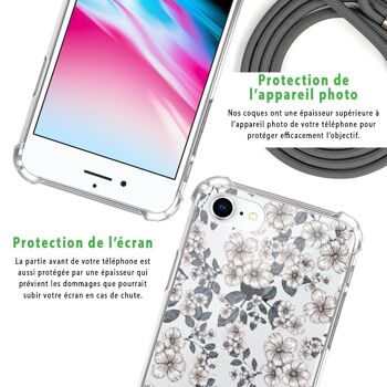 Coque iPhone 7/8 anti-choc silicone avec cordon gris- Fleurs de cerisiers 6