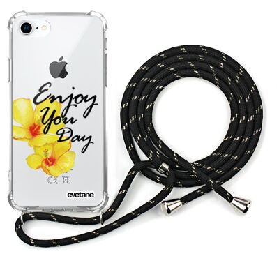 Coque iPhone 7/8 anti-choc silicone avec cordon noir-Enjoy Your Day