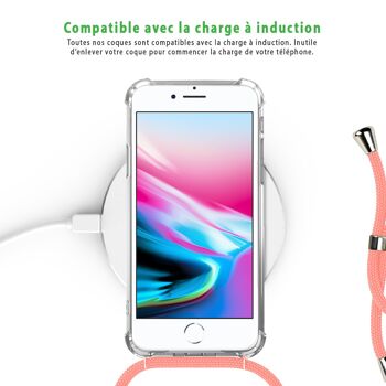 Coque iPhone 7/8 anti-choc silicone avec cordon rose- Fleurs Roses et Bleues 5