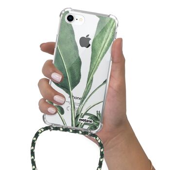 Coque iPhone 7/8 anti-choc silicone avec cordon vert -Feuilles de Palme 4