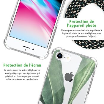 Coque iPhone 7/8 anti-choc silicone avec cordon vert -Feuilles de Palme 6