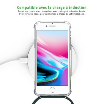 Coque iPhone 7/8 anti-choc silicone avec cordon vert -Flamant Roses 5