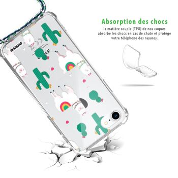 Coque iPhone 7/8 anti-choc silicone avec cordon vert- Lamas et Cactus 2