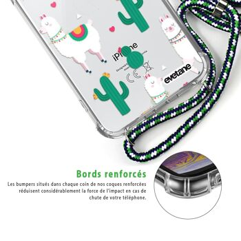 Coque iPhone 7/8 anti-choc silicone avec cordon vert- Lamas et Cactus 3