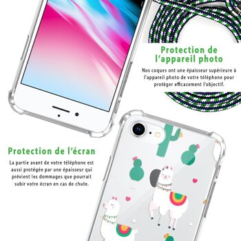 Coque iPhone 7/8 anti-choc silicone avec cordon vert- Lamas et Cactus 6