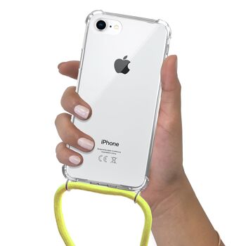 Coque iPhone 7/8 anti-choc silicone avec cordon Jaune fluo et phosphorescent 2