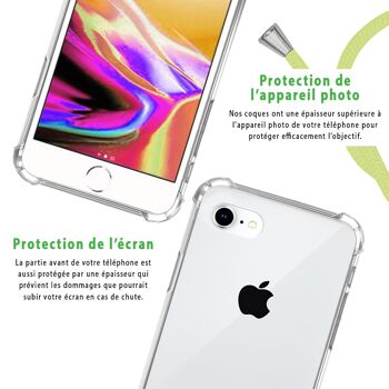 Coque iPhone 7/8 anti-choc silicone avec cordon Jaune fluo et phosphorescent 5
