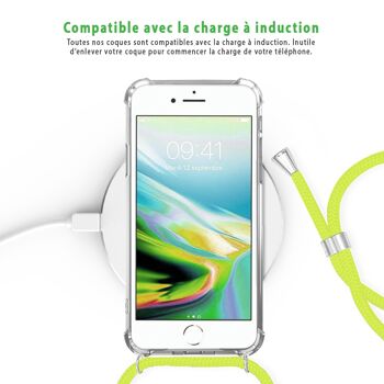 Coque iPhone 7/8 anti-choc silicone avec cordon Jaune fluo et phosphorescent 6