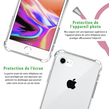 Coque iPhone 7/8 anti-choc silicone avec cordon Rose fluo et phosphorescent 5