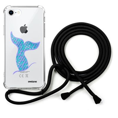 Shockproof iPhone 7/8 silicone case with black cord - Mermaid Tail