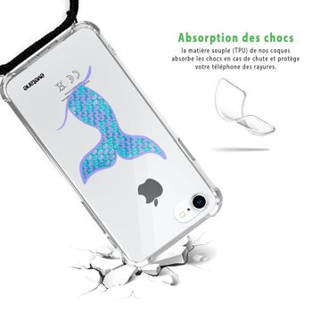 Coque iPhone 7/8 anti-choc silicone avec cordon noir - Queue Sirène 2