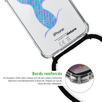 Coque iPhone 7/8 anti-choc silicone avec cordon noir - Queue Sirène 3
