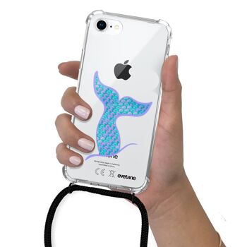 Coque iPhone 7/8 anti-choc silicone avec cordon noir - Queue Sirène 4